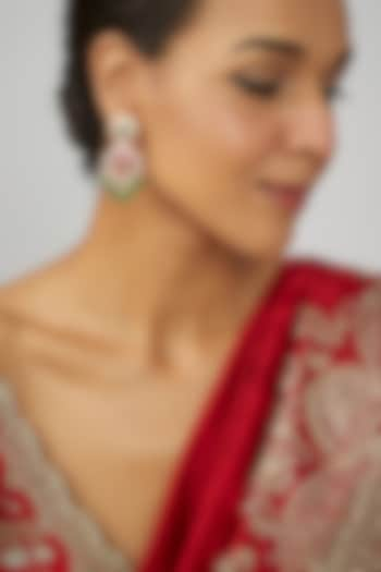 Gold Finish Moissanite Polki & Multi-Colored Stone Dangler Earrings In Sterling Silver by Hunar at Pernia's Pop Up Shop