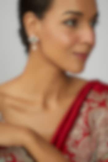 Gold Finish Moissanite Polki & Pearl Dangler Earrings In Sterling Silver by Hunar at Pernia's Pop Up Shop