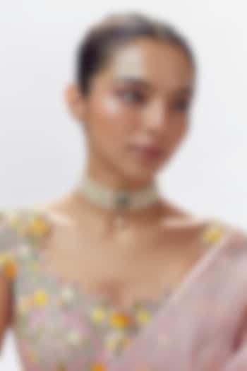Gold Finish Moissanite Polki & Pearl Choker Necklace In Sterling Silver by Hunar at Pernia's Pop Up Shop