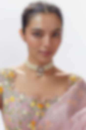 Gold Finish Moissanite Polki & Pearl Choker Necklace In Sterling Silver by Hunar at Pernia's Pop Up Shop