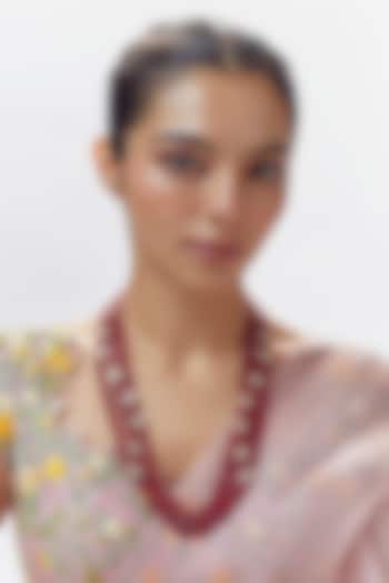 Gold Finish Moissanite Polki & Ruby Mala Necklace In Sterling Silver by Hunar at Pernia's Pop Up Shop