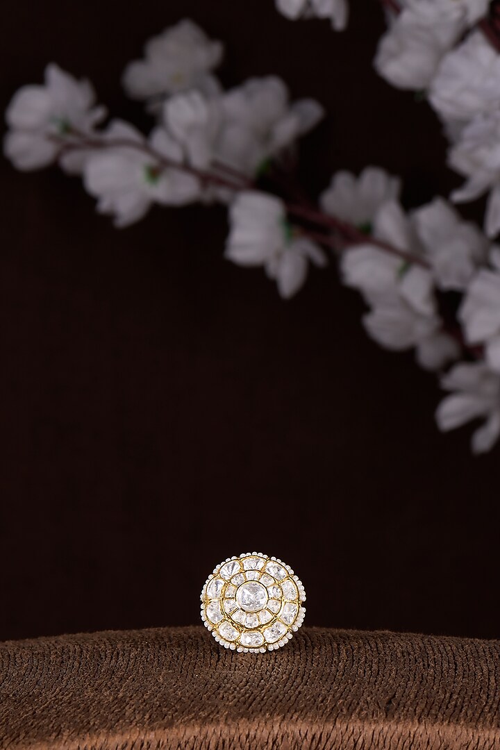 Gold Finish Moissanite Polki Ring In Sterling Silver by Hunar at Pernia's Pop Up Shop