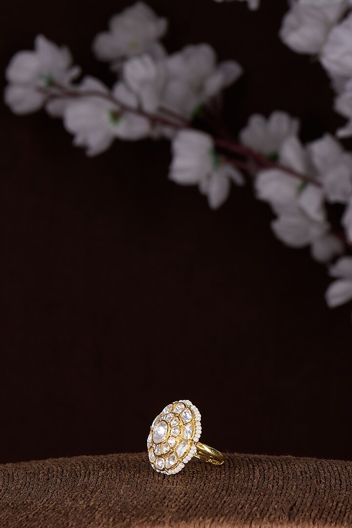 Gold Finish Moissanite Polki Ring In Sterling Silver by Hunar at Pernia's Pop Up Shop