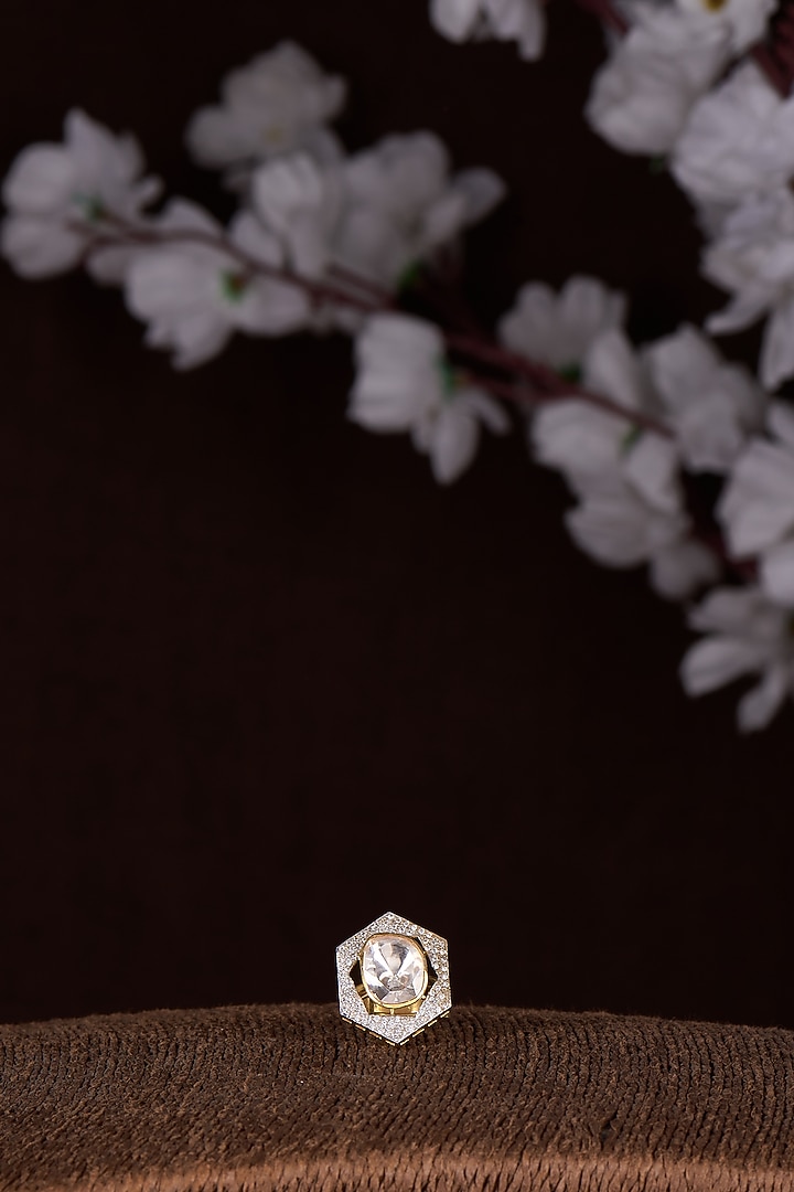 Gold Finish Moissanite Polki Ring In Sterling Silver by Hunar at Pernia's Pop Up Shop