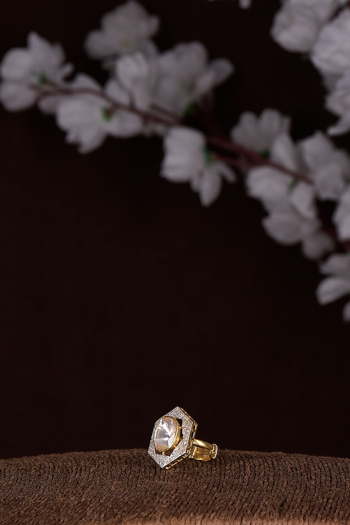 Gold Finish Moissanite Polki Ring In Sterling Silver by Hunar at Pernia's Pop Up Shop