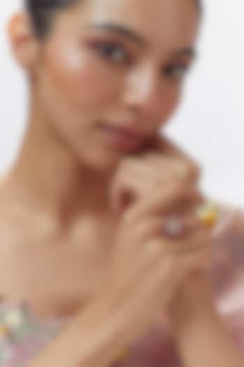 Gold Finish Moissanite Polk & Red Synthetic Stone Ring In Sterling Silver by Hunar at Pernia's Pop Up Shop