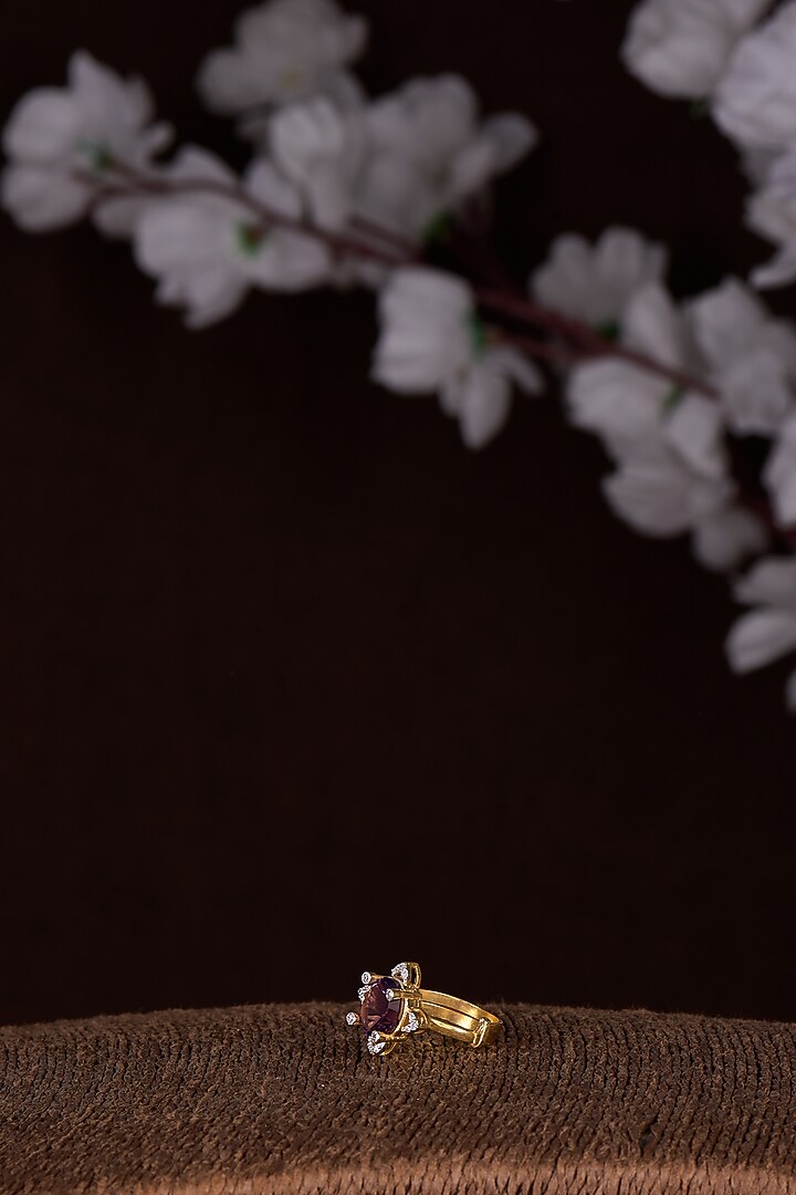 Gold Finish Moissanite Polk & Purple Synthetic Stone Ring In Sterling Silver by Hunar at Pernia's Pop Up Shop