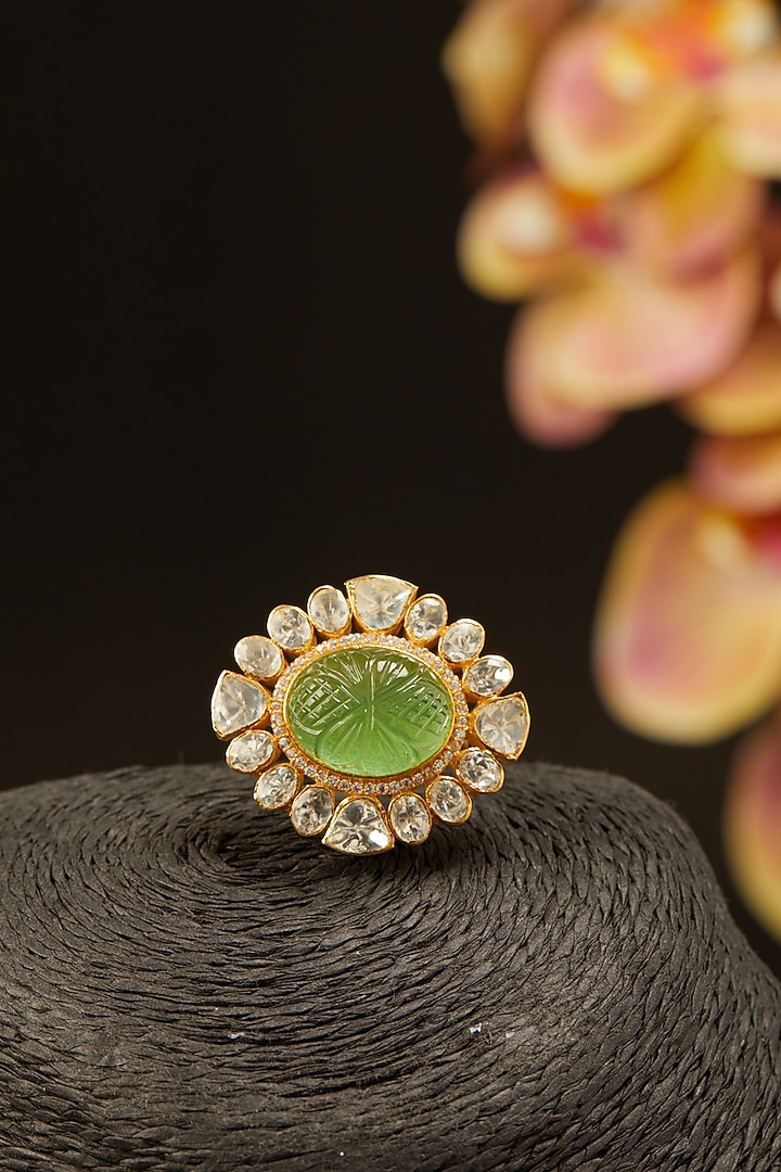 Gold Finish Faux Emeralds & Zircons Ring In Sterling Silver by Hunar at Pernia's Pop Up Shop