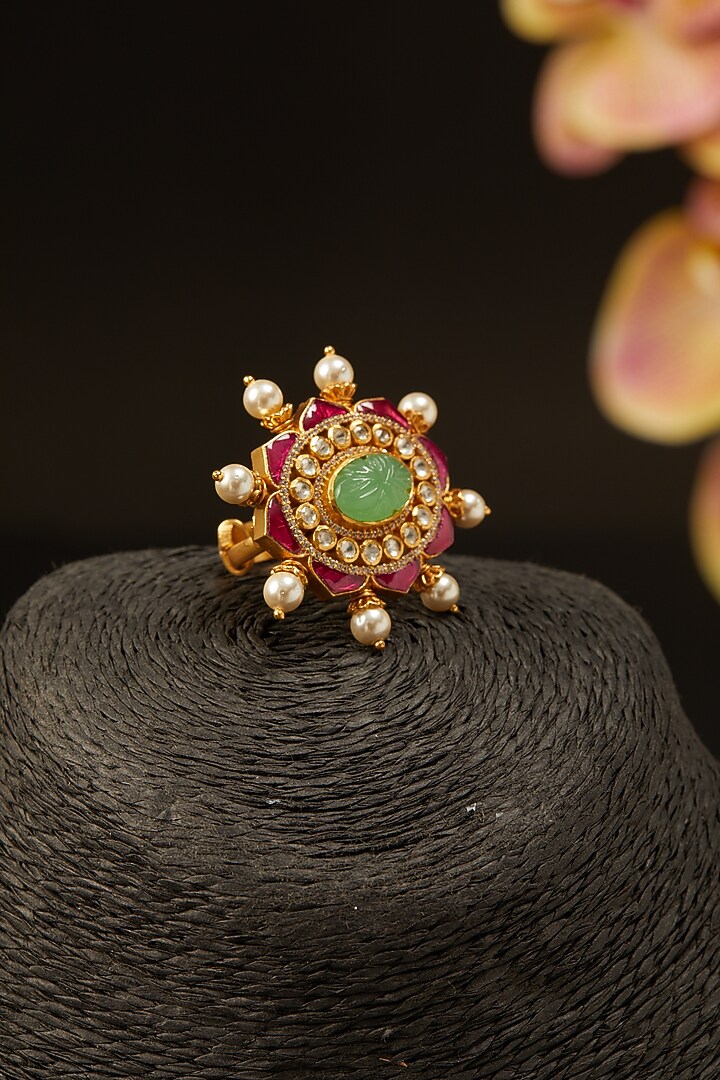 Gold Finish Faux Emerald & Rubies Ring In Sterling Silver by Hunar at Pernia's Pop Up Shop