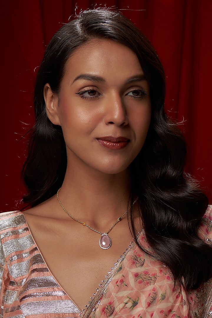 Gold Finish Moissanite Polki Necklace In Sterling Silver by Hunar at Pernia's Pop Up Shop