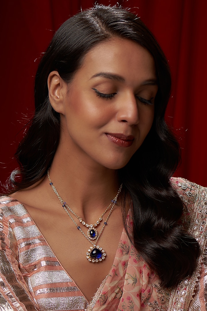 Gold Finish Moissanite Polki Layered Necklace In Sterling Silver by Hunar at Pernia's Pop Up Shop