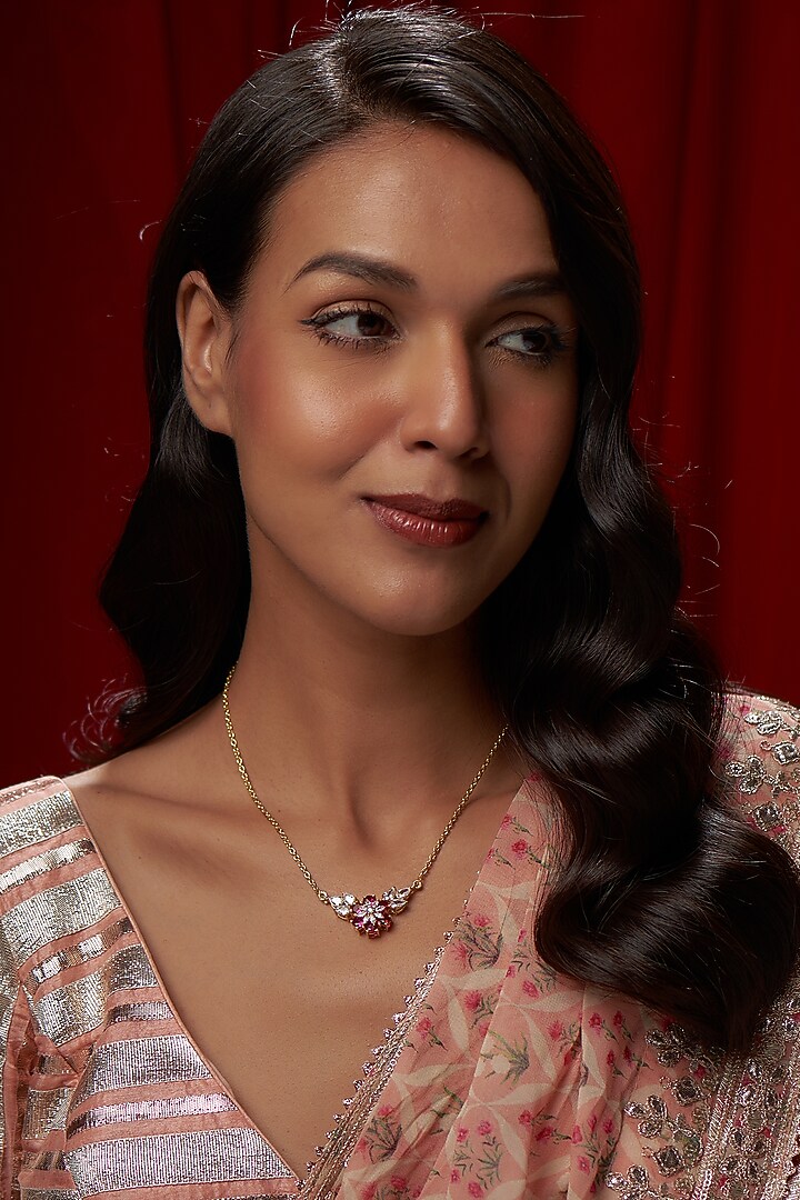 Gold Finish Moissanite Polki Necklace In Sterling Silver by Hunar at Pernia's Pop Up Shop