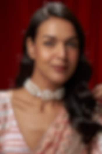 Gold Finish Pearls & Moissanite Polki Choker Necklace In Sterling Silver by Hunar at Pernia's Pop Up Shop