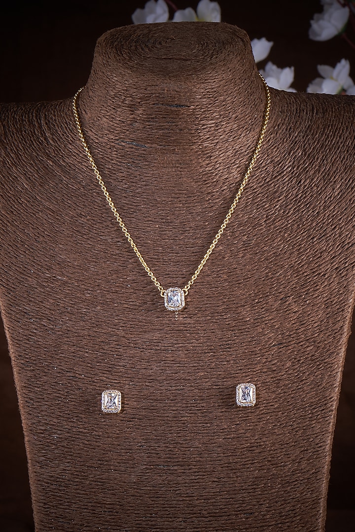 Gold Finish Moissanite Polki Necklace Set In Sterling Silver by Hunar at Pernia's Pop Up Shop