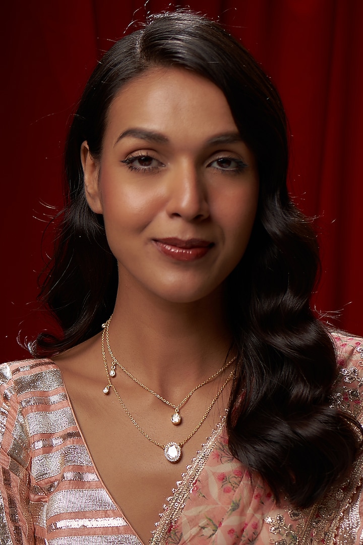 Gold Finish Moissanite Polki Layered Necklace In Sterling Silver by Hunar at Pernia's Pop Up Shop
