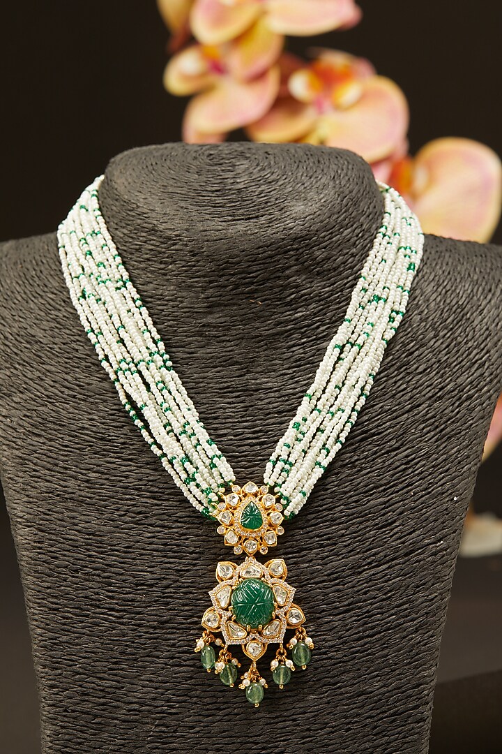 Gold Finish Moissanite Polki Necklace In Sterling Silver by Hunar at Pernia's Pop Up Shop