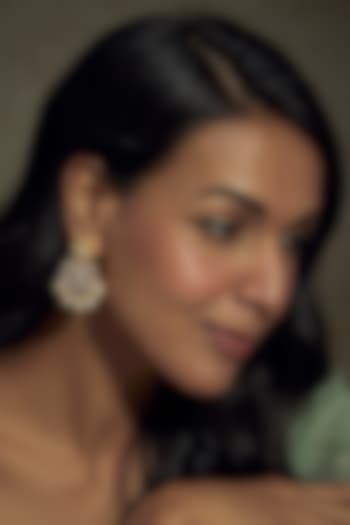 Gold Finish Moissanite Polki Chandbali Earrings In Sterling Silver by Hunar at Pernia's Pop Up Shop