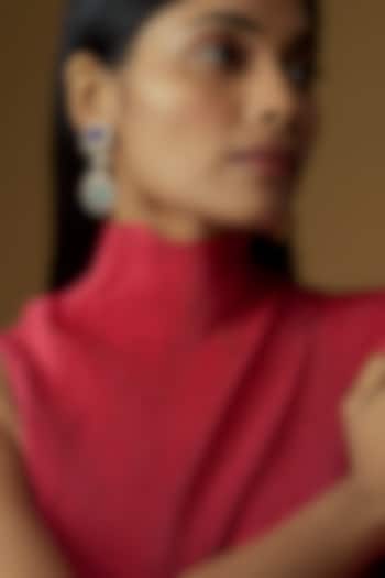 Gold Finish Moissanite Polki & Synthetic Blue Stone Dangler Earrings In Sterling Silver by Hunar at Pernia's Pop Up Shop