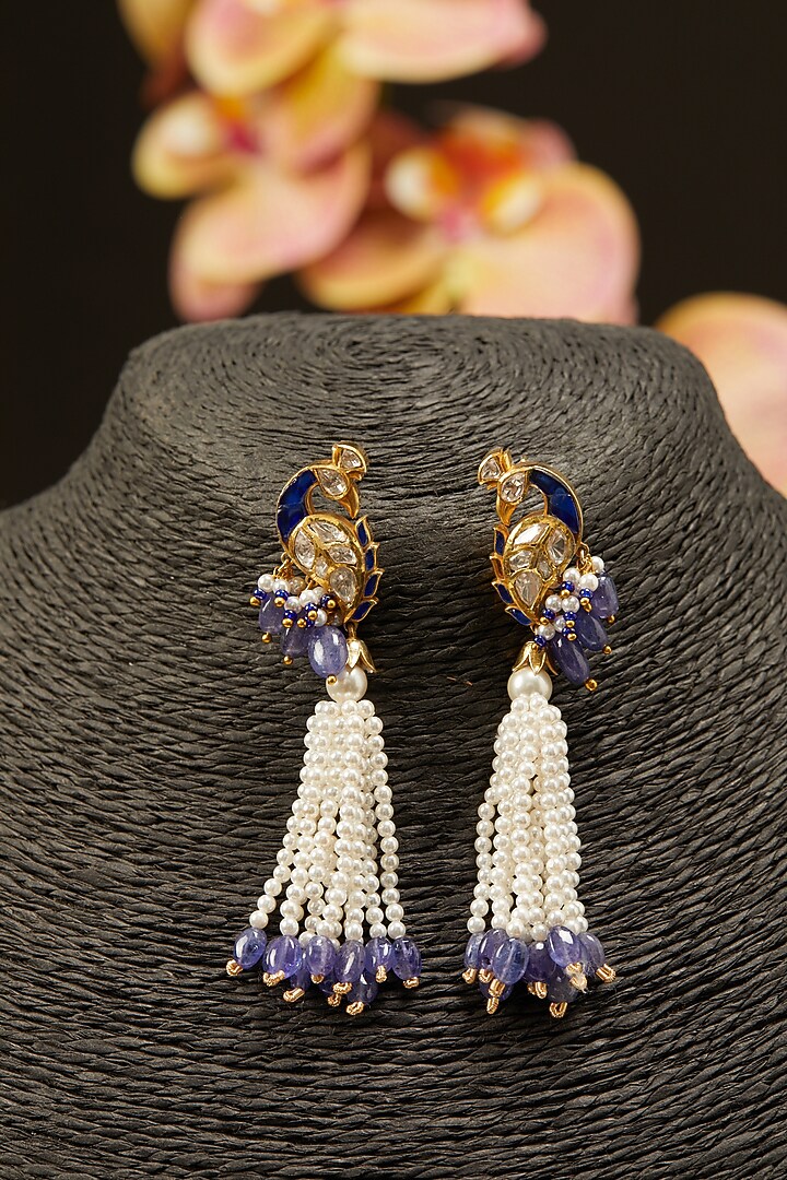 Gold Finish Moissanite Polki Earrings in Sterling Silver by Hunar at Pernia's Pop Up Shop