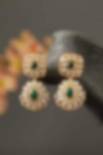 Gold Finish Moissanite Polki Green Stone Earrings in Sterling Silver by Hunar at Pernia's Pop Up Shop