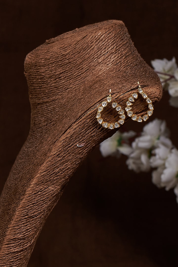 Gold Finish Kundan Polki Stud Earrings In Sterling Silver by Hunar at Pernia's Pop Up Shop