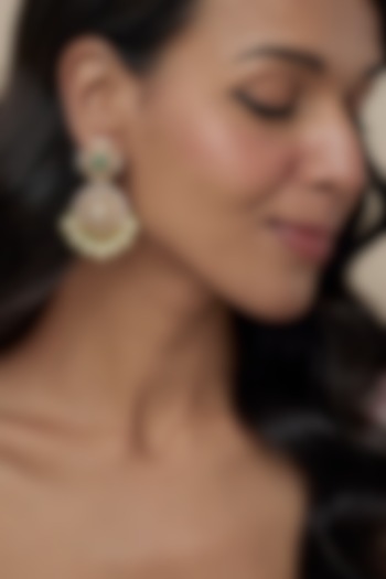 Gold Finish Moissanite Polki & Green Stone Chandbali Earrings In Sterling Silver by Hunar at Pernia's Pop Up Shop