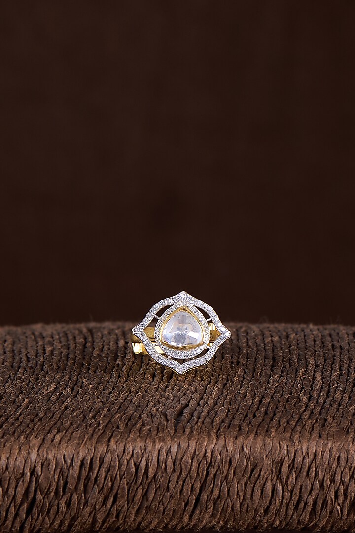 Gold Finish Moissanite Polki Ring In Sterling Silver by Hunar at Pernia's Pop Up Shop