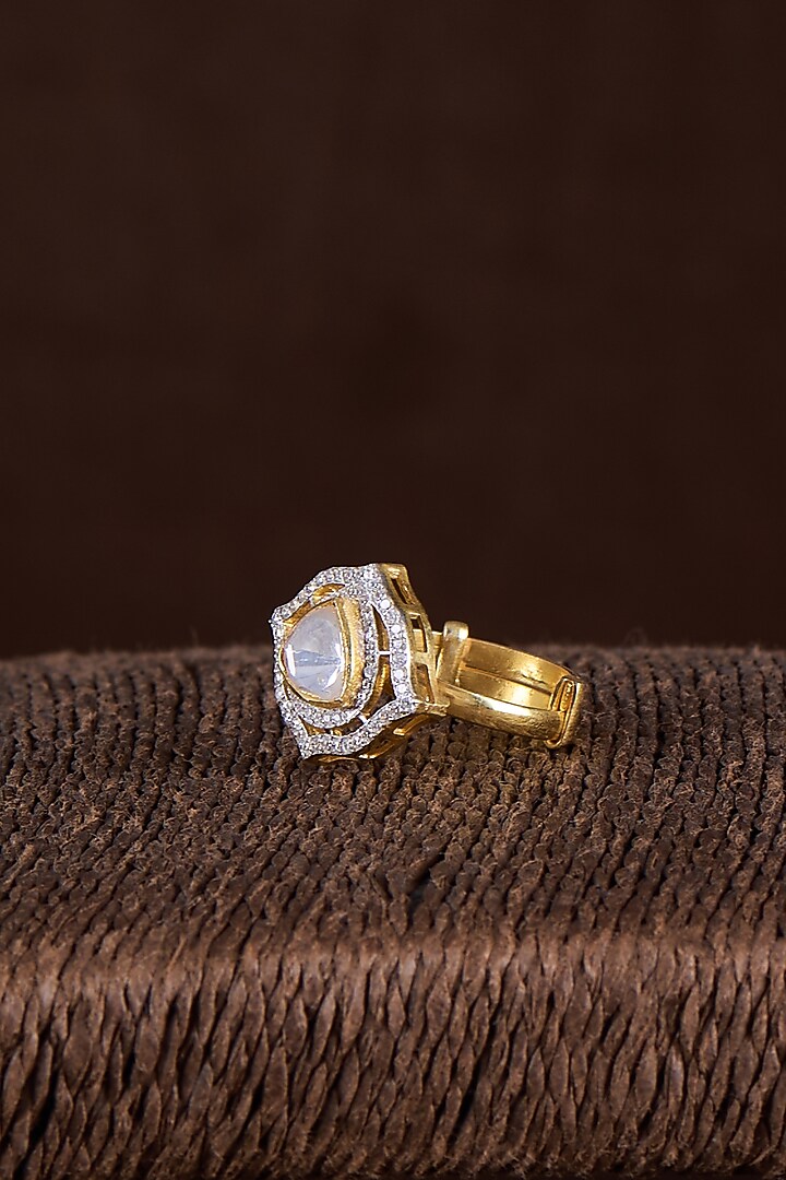 Gold Finish Moissanite Polki Ring In Sterling Silver by Hunar at Pernia's Pop Up Shop