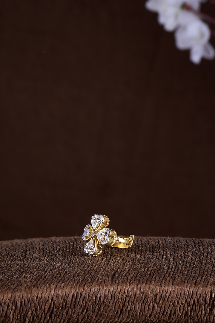 Gold Finish Moissanite Polki Ring In Sterling Silver by Hunar at Pernia's Pop Up Shop