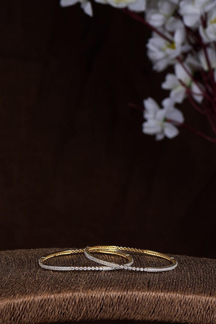 Gold Finish Moissanite Polki Bangles In Sterling Silver (Set of 2) by Hunar at Pernia's Pop Up Shop