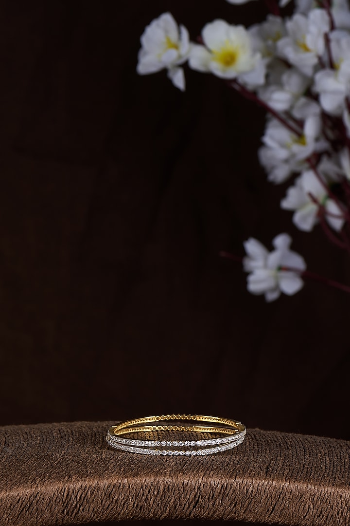 Gold Finish Moissanite Polki Bangles In Sterling Silver (Set of 2) by Hunar at Pernia's Pop Up Shop