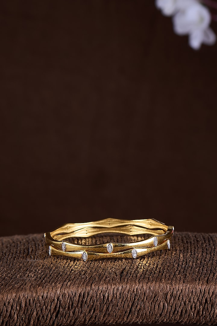 Gold Finish Moissanite Polki Bangles In Sterling Silver (Set Of 2) by Hunar at Pernia's Pop Up Shop