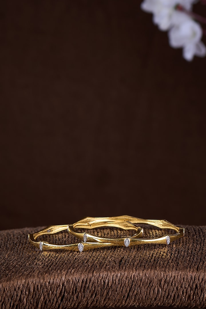 Gold Finish Moissanite Polki Bangles In Sterling Silver (Set Of 2) by Hunar at Pernia's Pop Up Shop