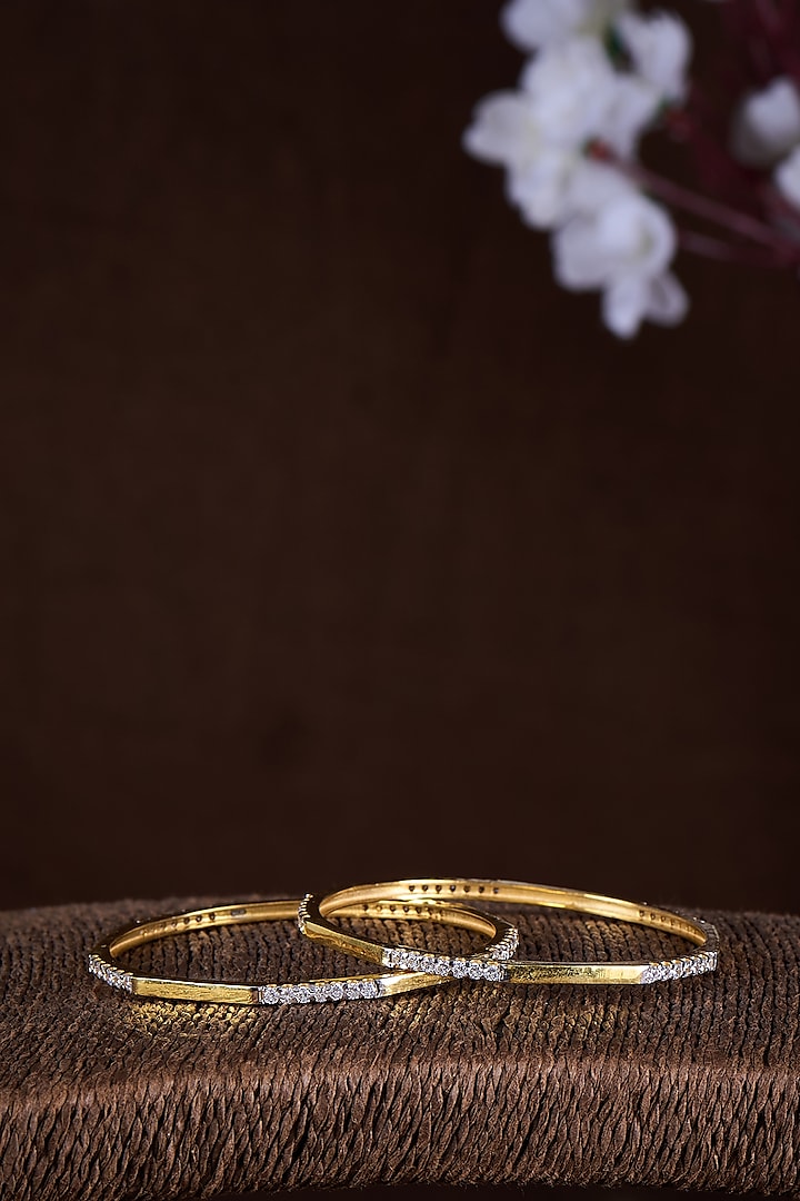 Gold Finish Moissanite Polki Bangles In Sterling Silver (Set Of 2) by Hunar at Pernia's Pop Up Shop