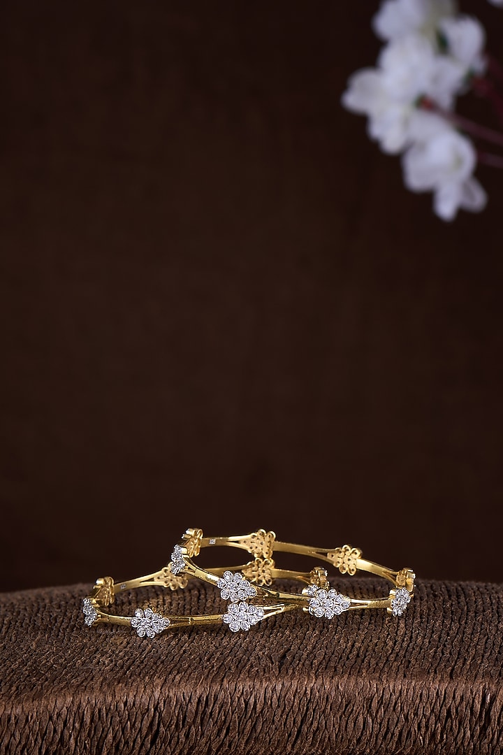 Gold Finish Moissanite Polki Bangles In Sterling Silver (Set Of 2) by Hunar at Pernia's Pop Up Shop