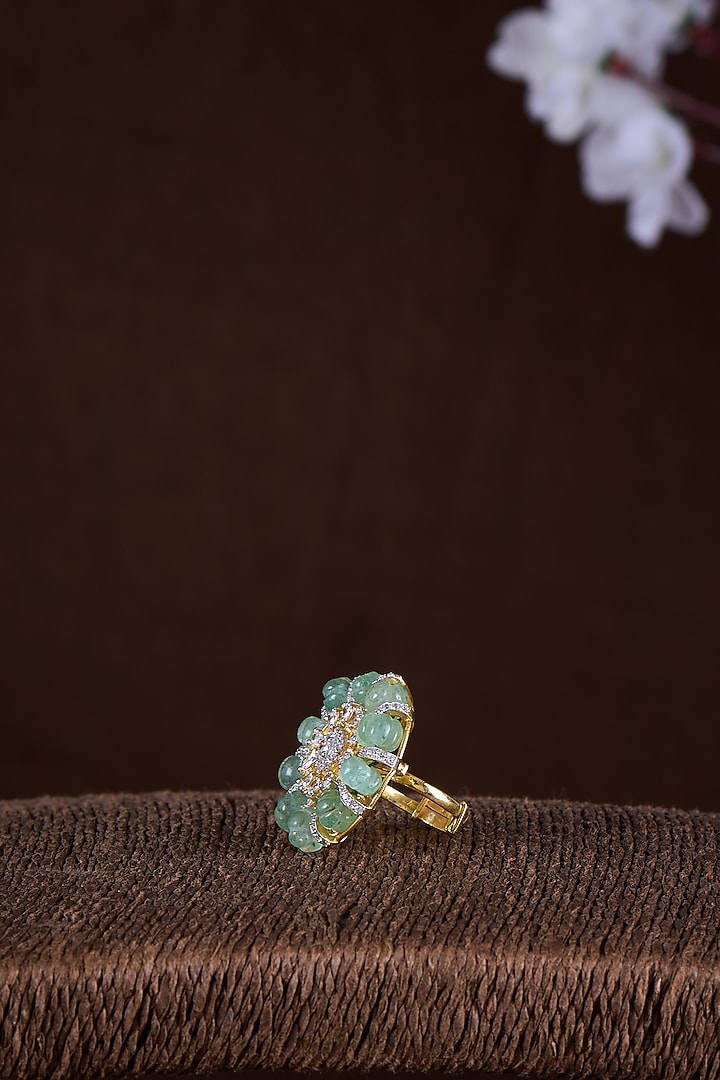 Gold Finish Moissanite Polki & Emerald Stone Ring In Sterling Silver by Hunar at Pernia's Pop Up Shop