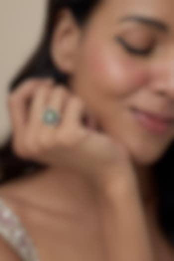 Gold Finish Moissanite Polki & Emerald Green Stone Ring In Sterling Silver by Hunar at Pernia's Pop Up Shop