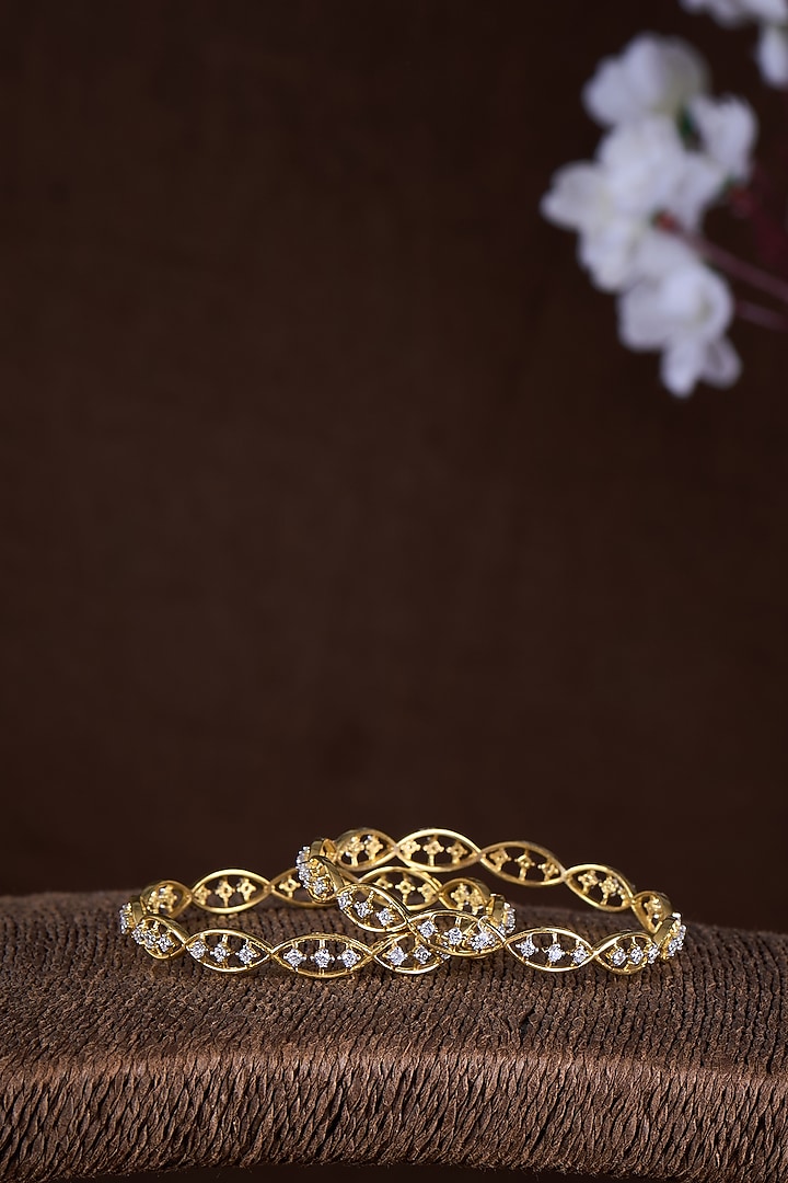Gold Finish Moissanite Polki Bangles In Sterling Silver (Set Of 2) by Hunar at Pernia's Pop Up Shop