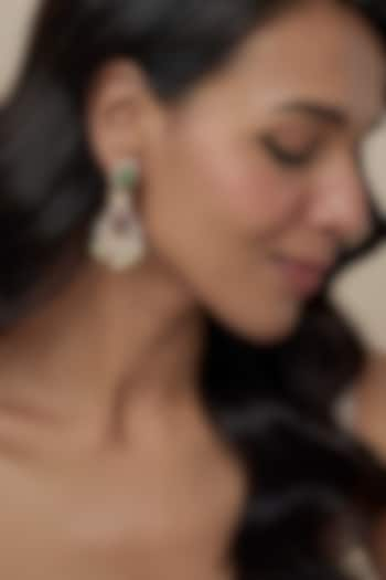 Gold Finish Moissanite Polki & Green Stone Dangler Earrings In Sterling Silver by Hunar at Pernia's Pop Up Shop