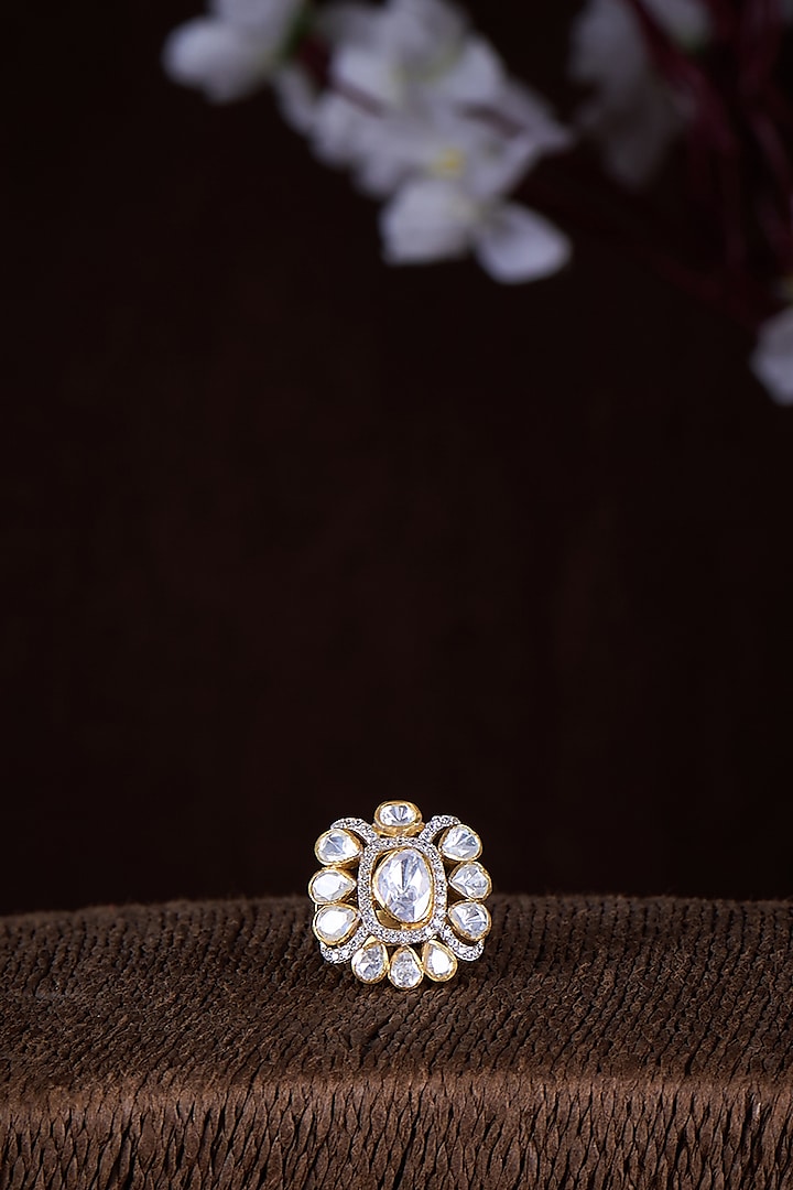 Gold Finish Moissanite Polki Ring In Sterling Silver by Hunar at Pernia's Pop Up Shop