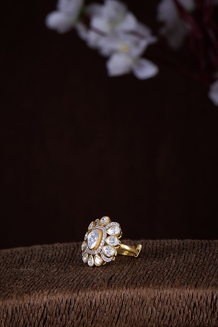 Gold Finish Moissanite Polki Ring In Sterling Silver by Hunar at Pernia's Pop Up Shop