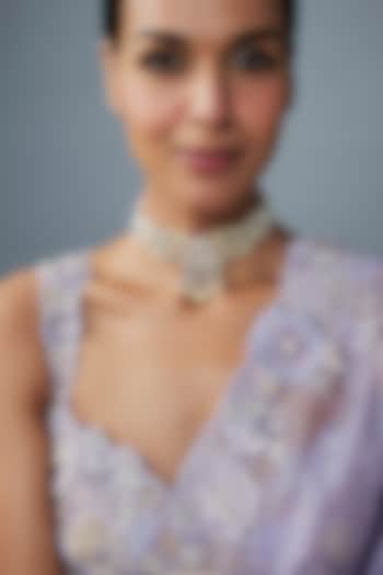 Gold Finish Moissanite Polki & Green Stone Choker Necklace In Sterling Silver by Hunar at Pernia's Pop Up Shop