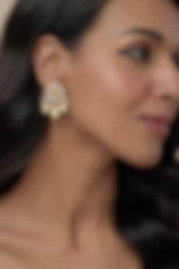 Gold Finish Moissanite Polki & Pearl Dangler Earrings In Sterling Silver by Hunar at Pernia's Pop Up Shop