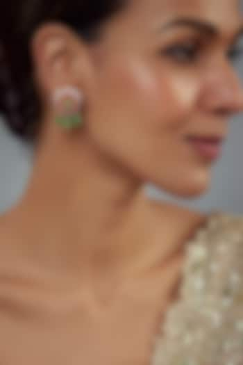 Gold Finish Moissanite Polki & Multi-Colored Stone Dangler Earrings In Sterling Silver by Hunar at Pernia's Pop Up Shop