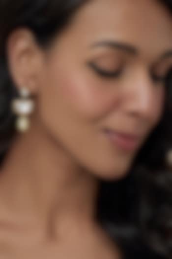 Gold Finish Moissanite Polki & Pearl Dangler Earrings In Sterling Silver by Hunar at Pernia's Pop Up Shop