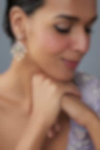 Gold Finish Moissanite Polki & Green Stone Dangler Earrings In Sterling Silver by Hunar at Pernia's Pop Up Shop