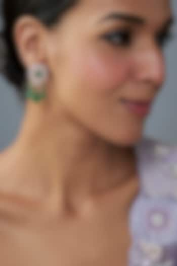 Gold Finish Moissanite Polki & Green Stone Dangler Earrings In Sterling Silver by Hunar at Pernia's Pop Up Shop