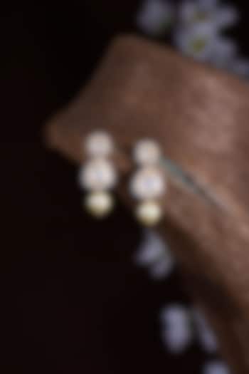 Gold Finish Moissanite Polki & Pearl Dangler Earrings In Sterling Silver by Hunar at Pernia's Pop Up Shop