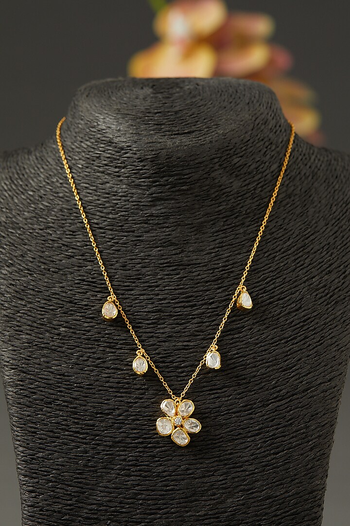 Gold Finish Moissanite Polki Necklace In Sterling Silver by Hunar at Pernia's Pop Up Shop