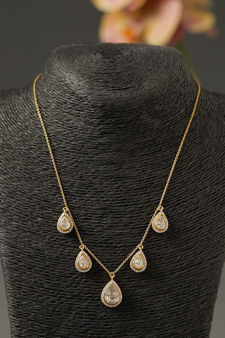 Gold Finish Moissanite Polki Necklace In Sterling Silver by Hunar at Pernia's Pop Up Shop